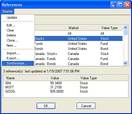 Menu for synchronize