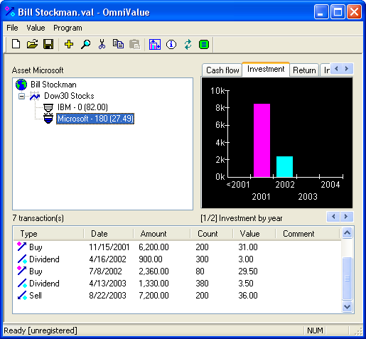 Click on a bar to display the investment value as a number